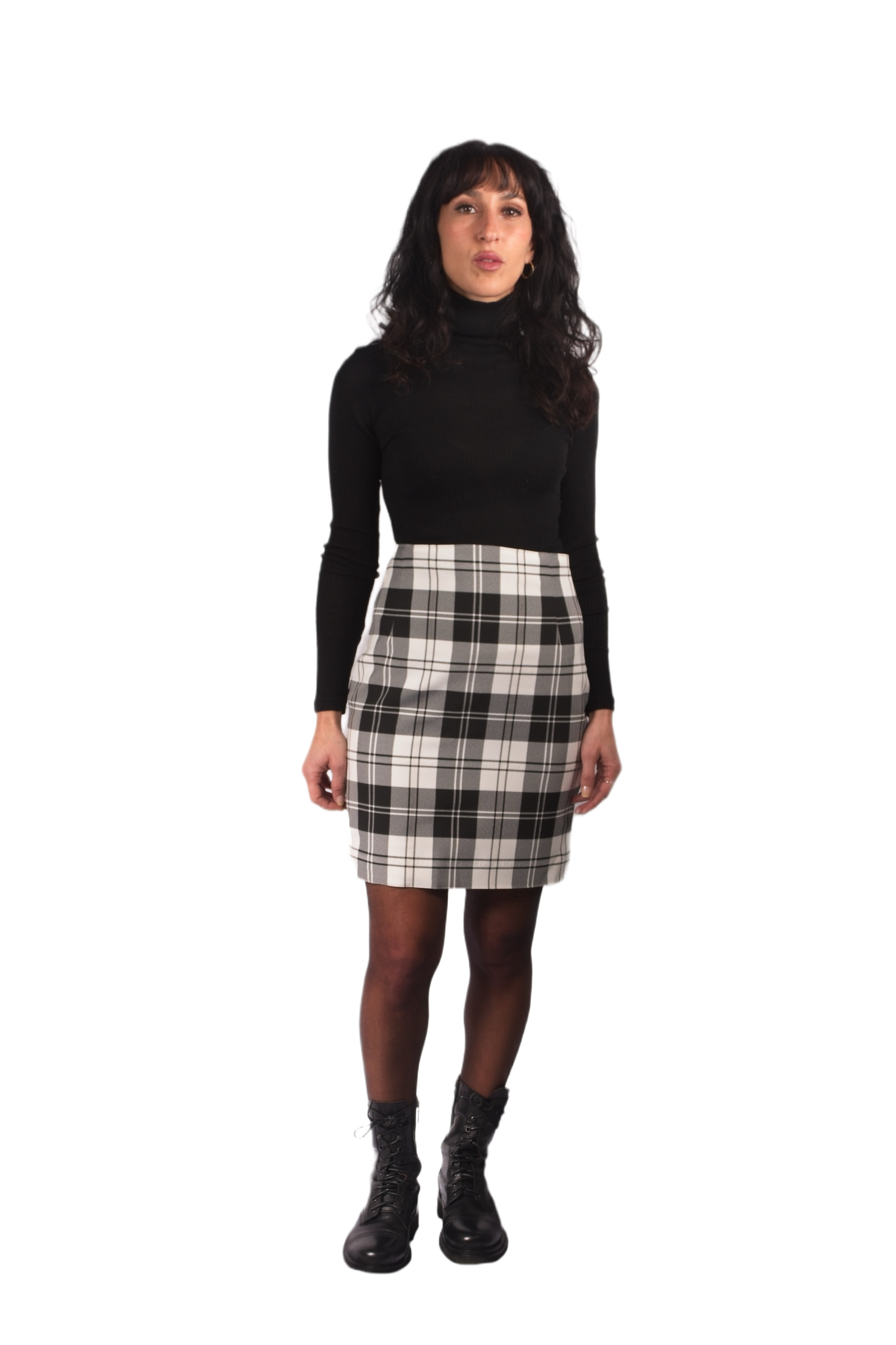 Plaid Pencil Skirt - #ffffff,#070c05