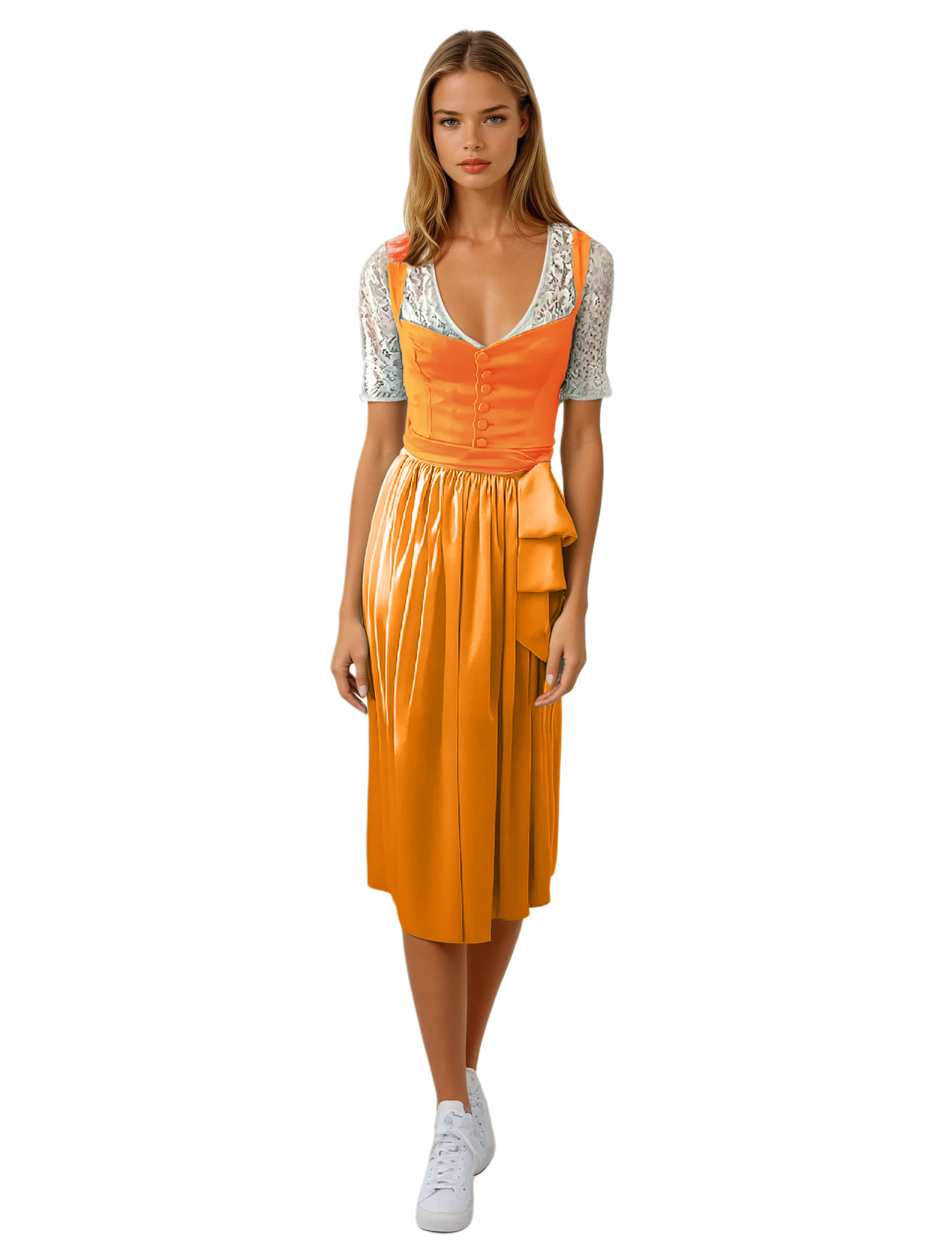 Sweetheart neckline Dirndl - #ff6a00,#ff8647