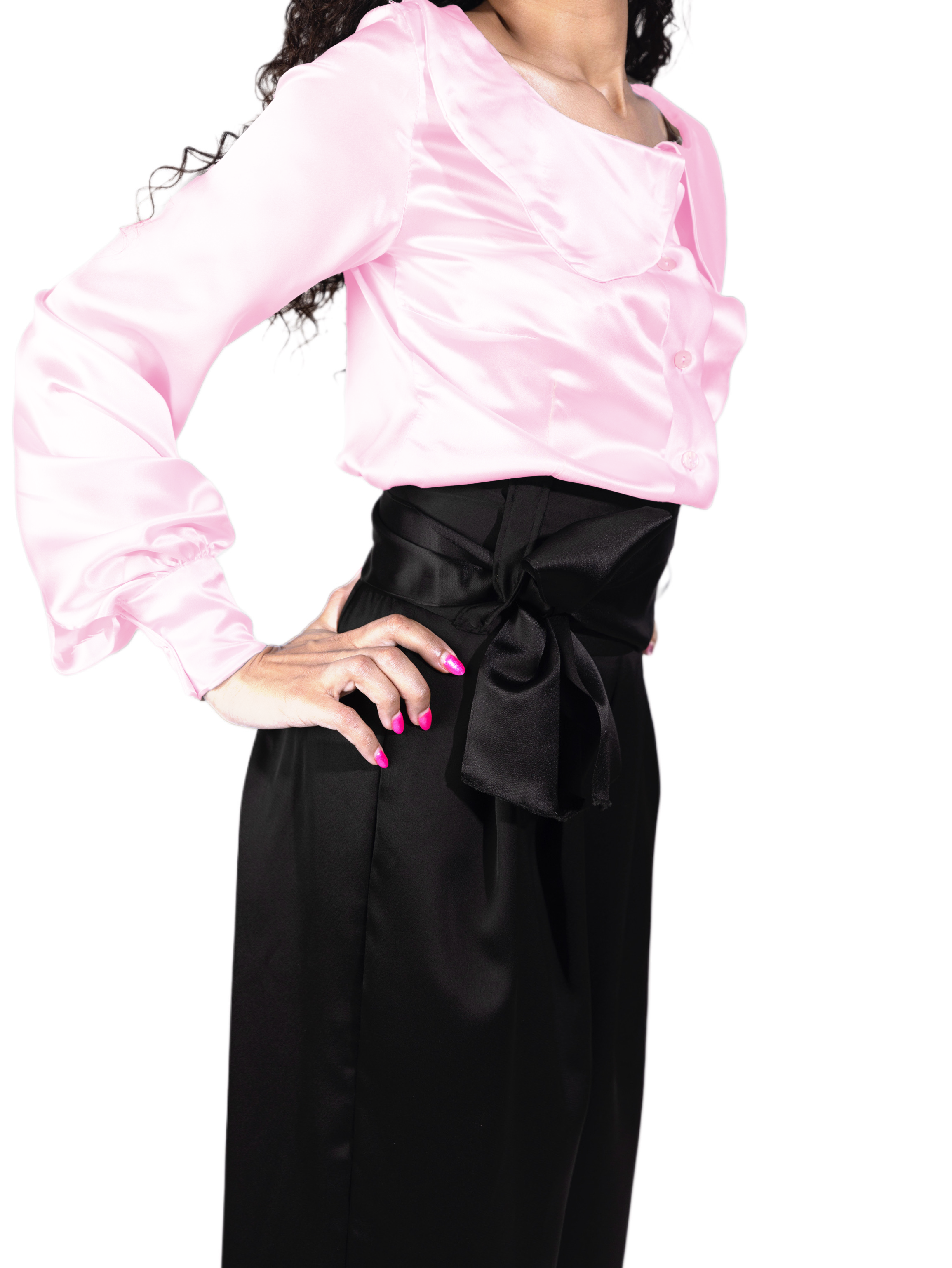 Silk lantern sleeve blouse - #f9d3e0