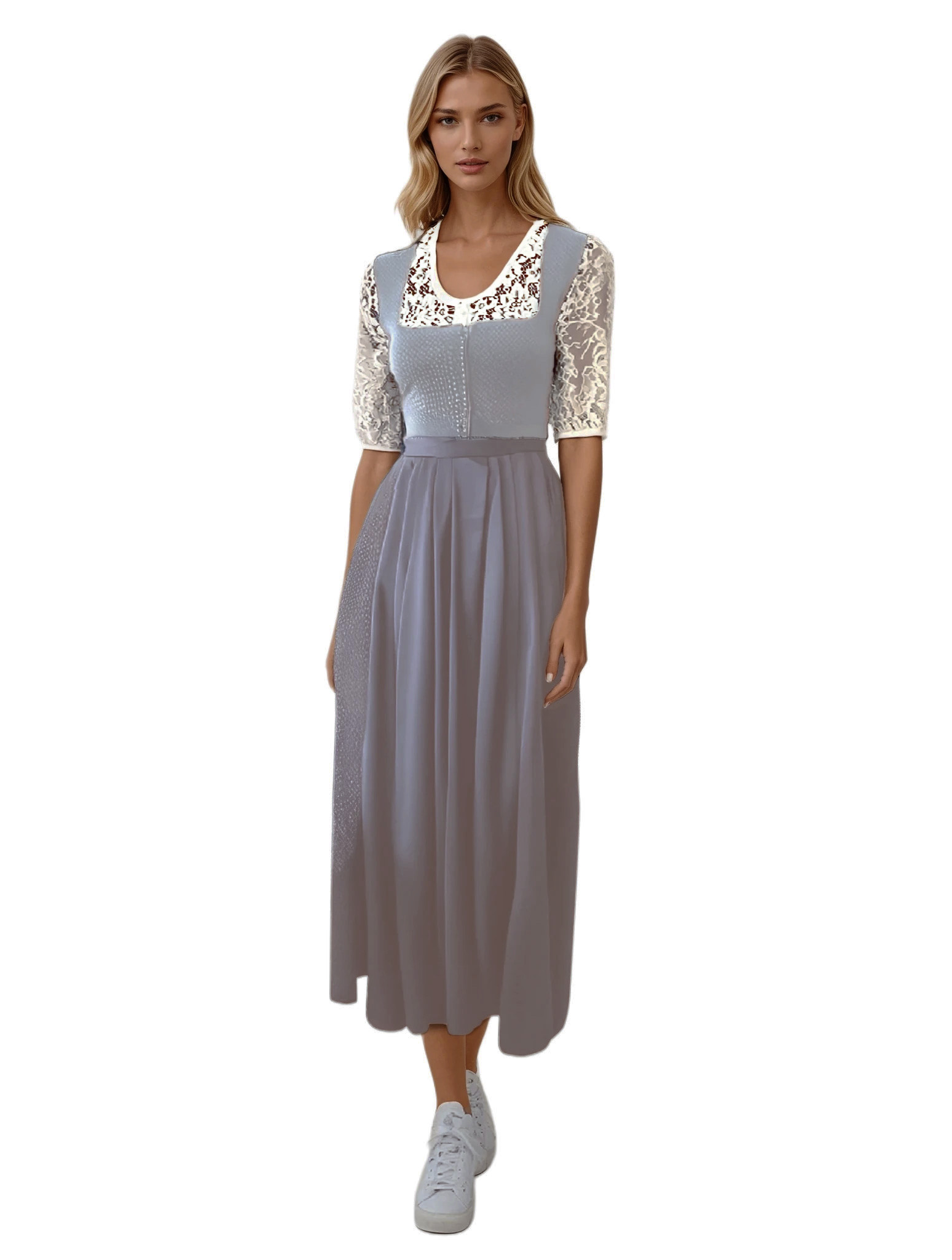 Square Neckline Dirndl - #d6d6d6,#7a7a7a