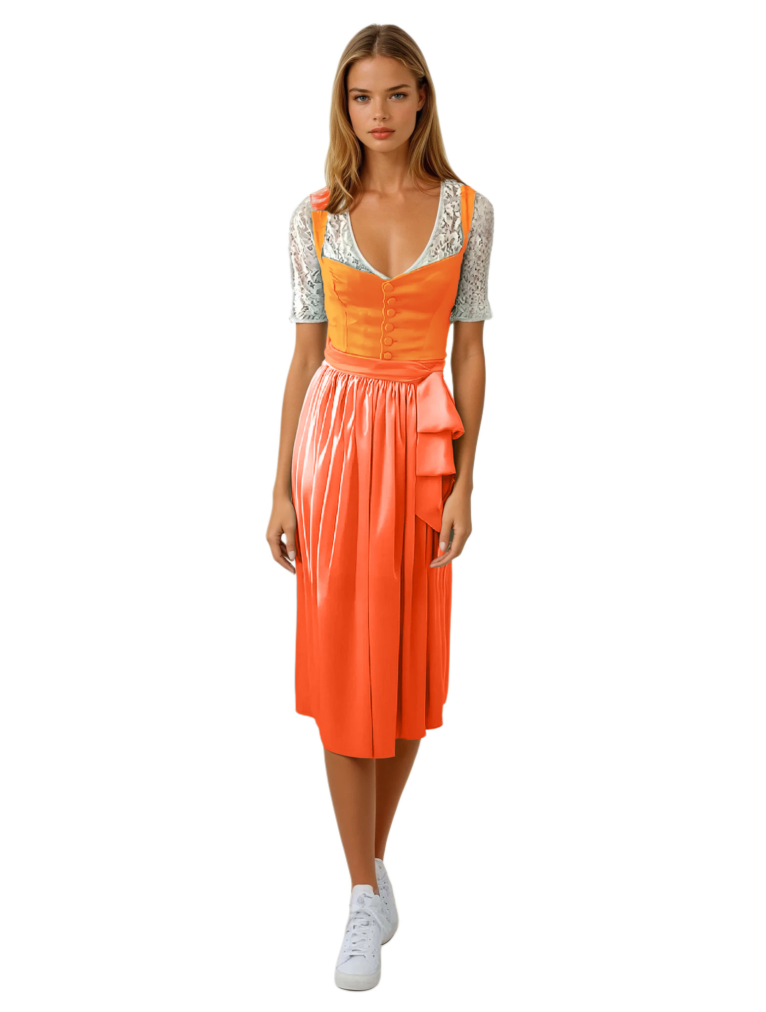Sweetheart neckline Dirndl - #ff6a00,#ff6251