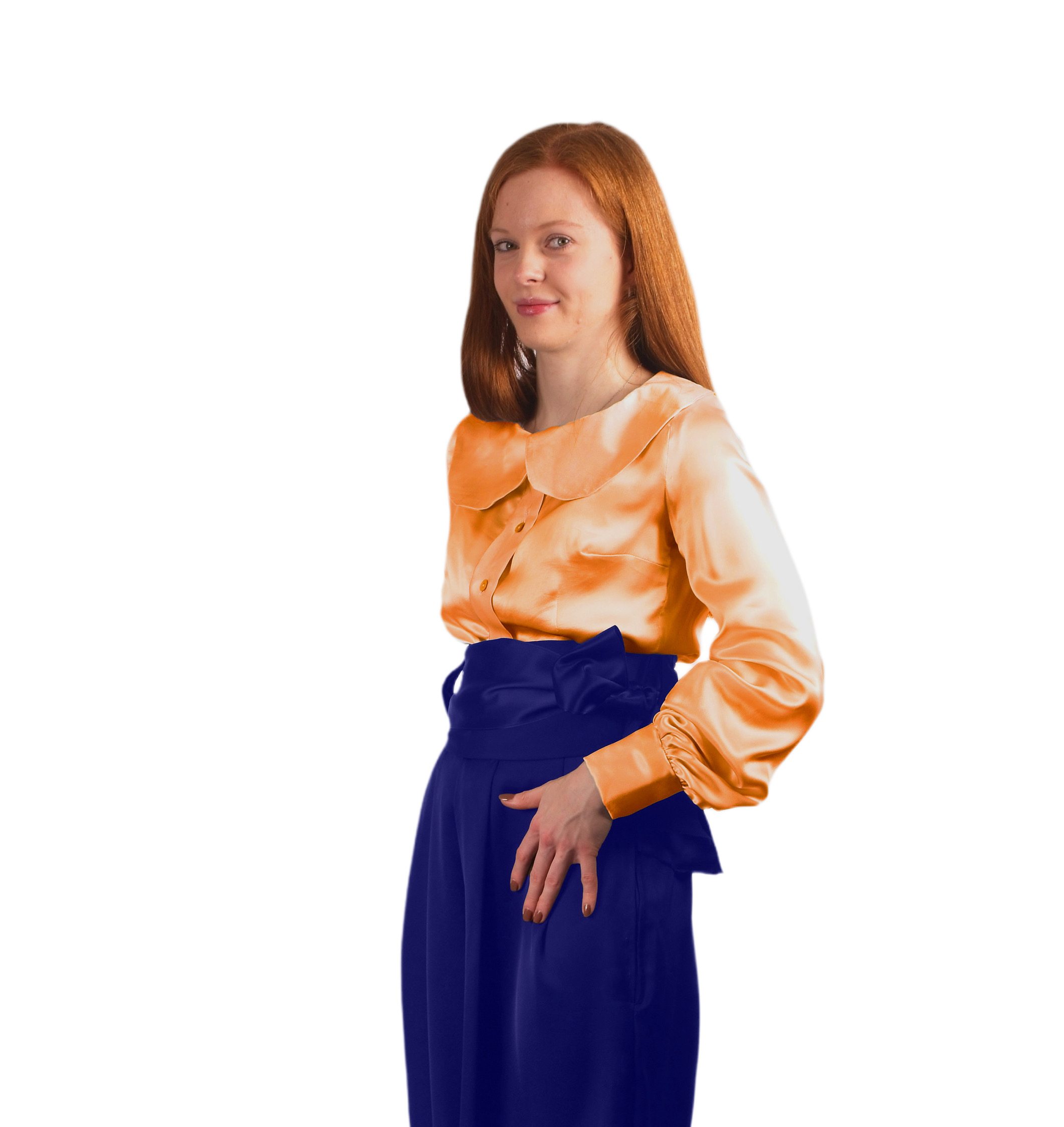 Silk lantern sleeve blouse - #ffa57d