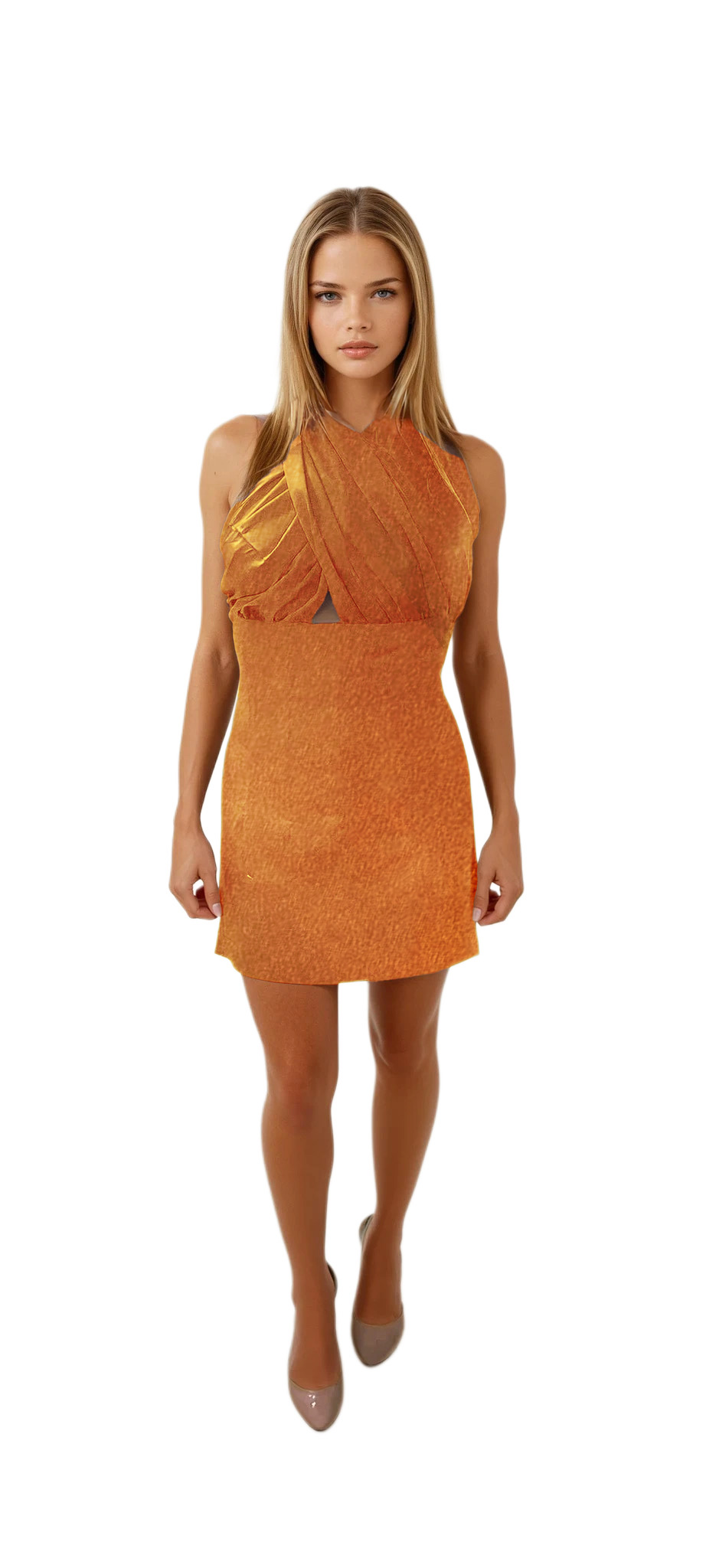 Silk Crossover Mini Dress - #f1a61f