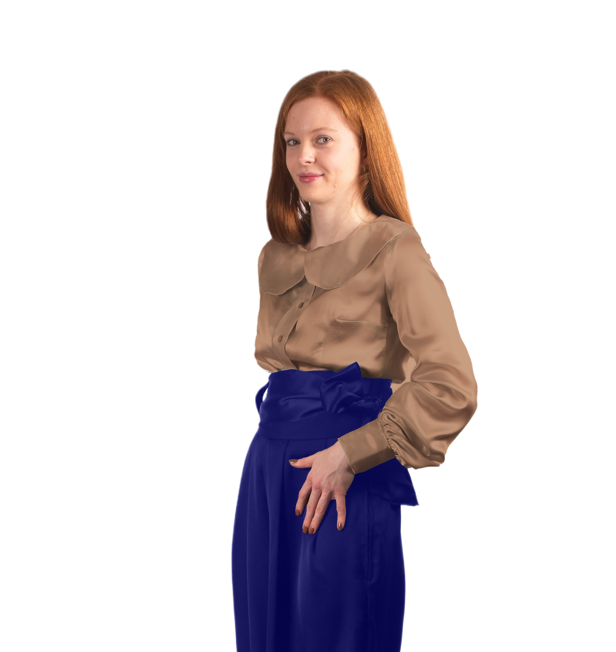 Silk lantern sleeve blouse - #a77b00