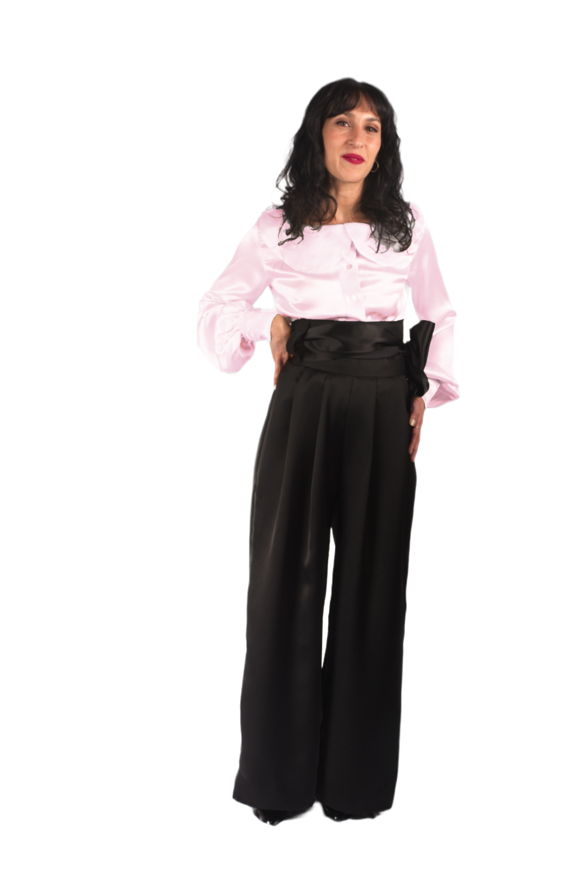 Silk lantern sleeve blouse - #f4a4c0