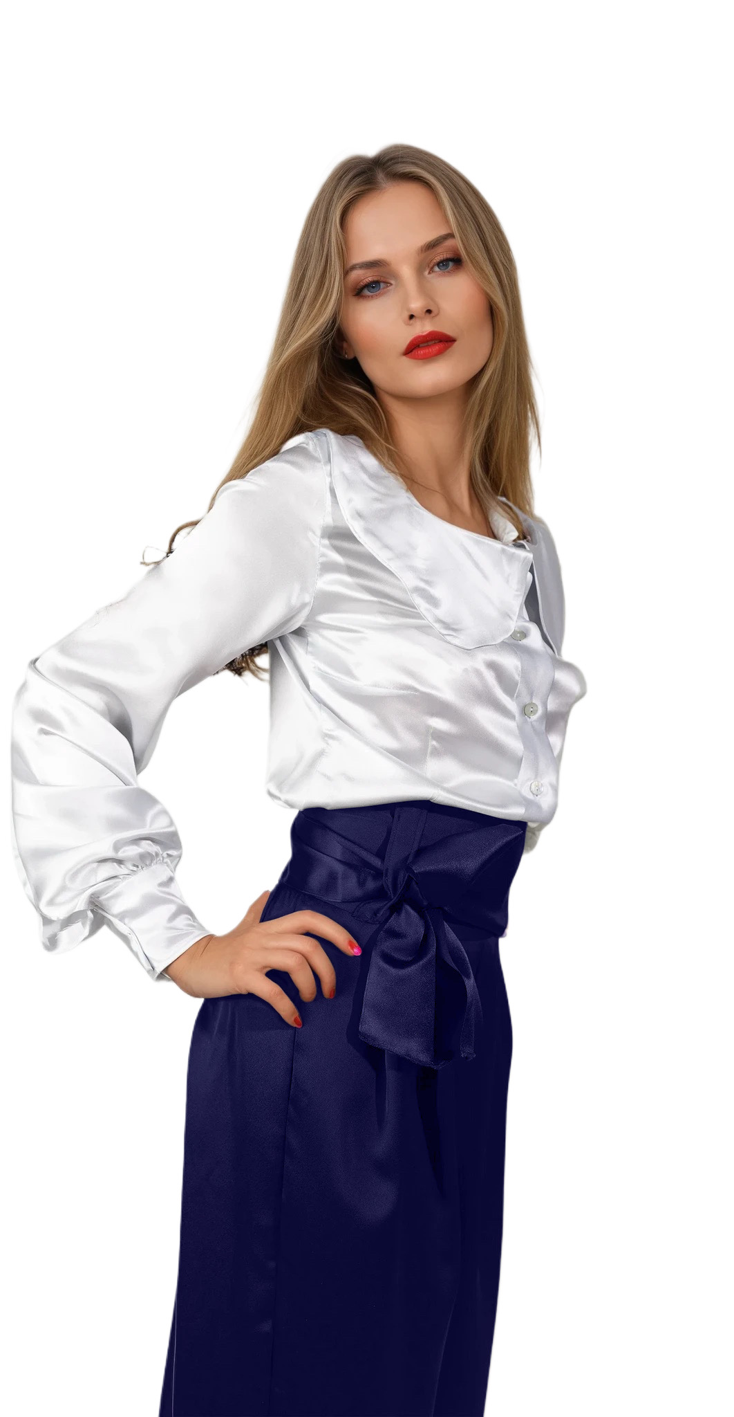 Silk lantern sleeve blouse - #ebebeb