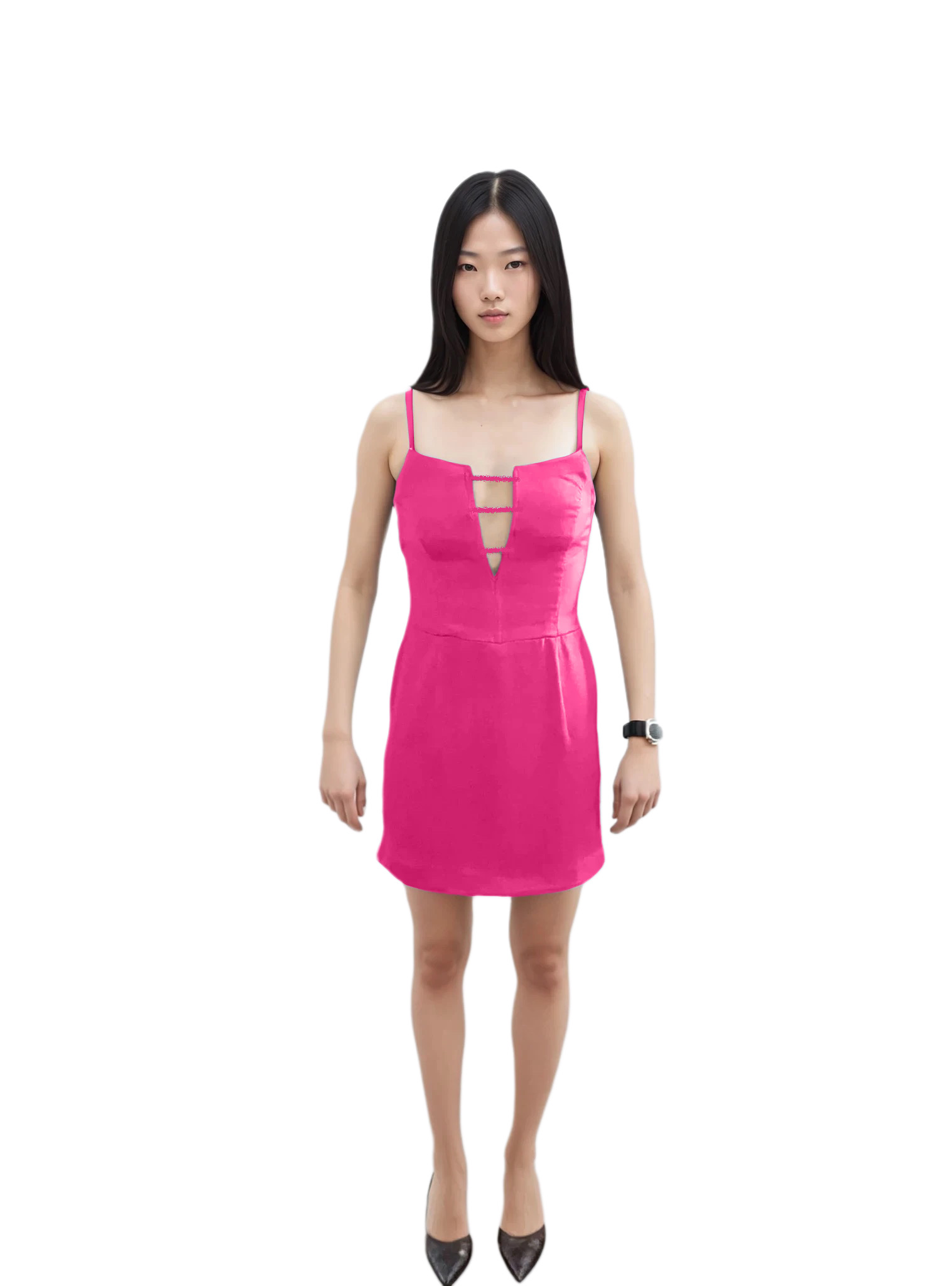 Satin V Cut-Out Mini Dress - #e63b7a
