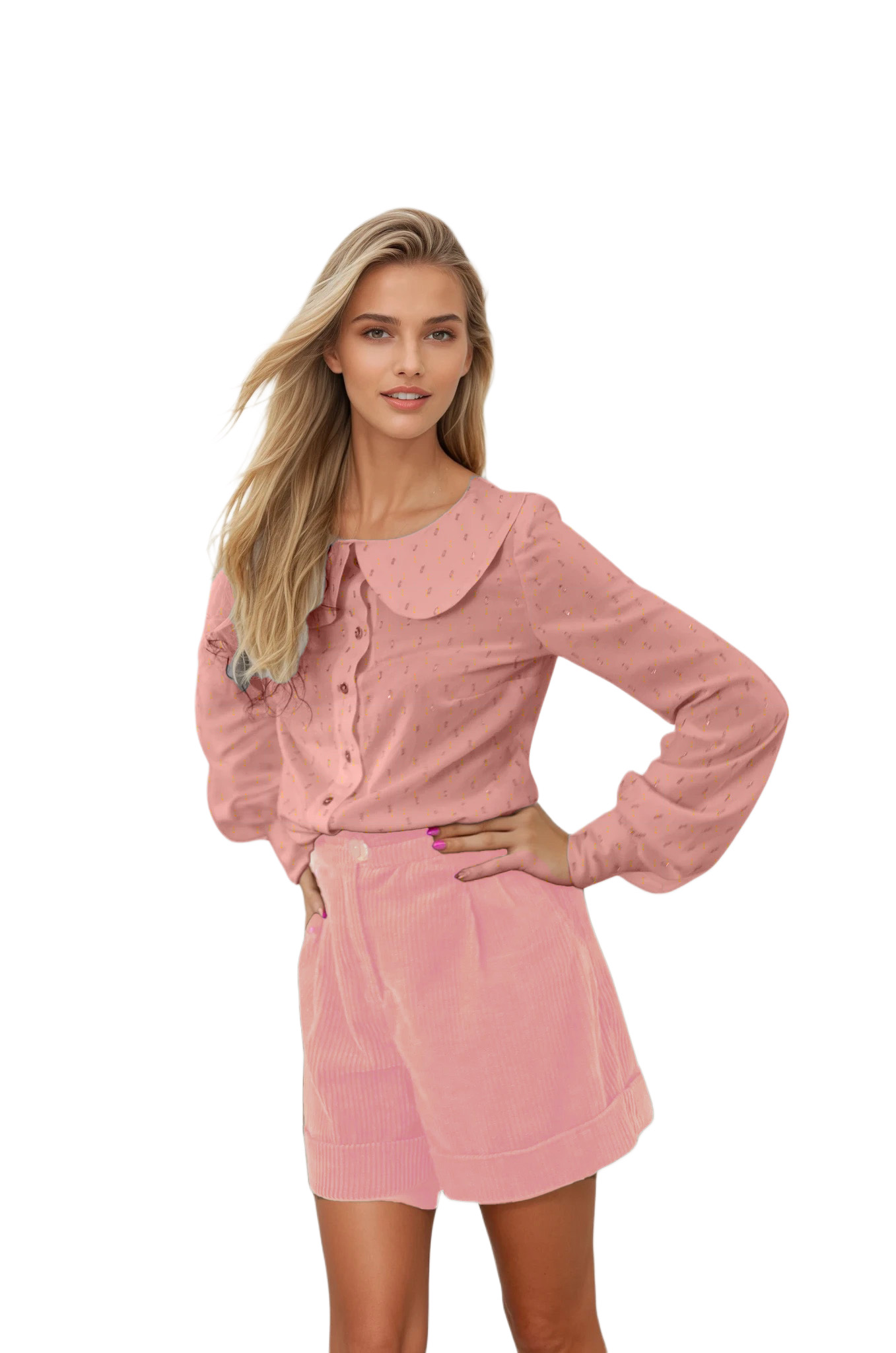 Corduroy High-Waisted Shorts - #f9d3e0