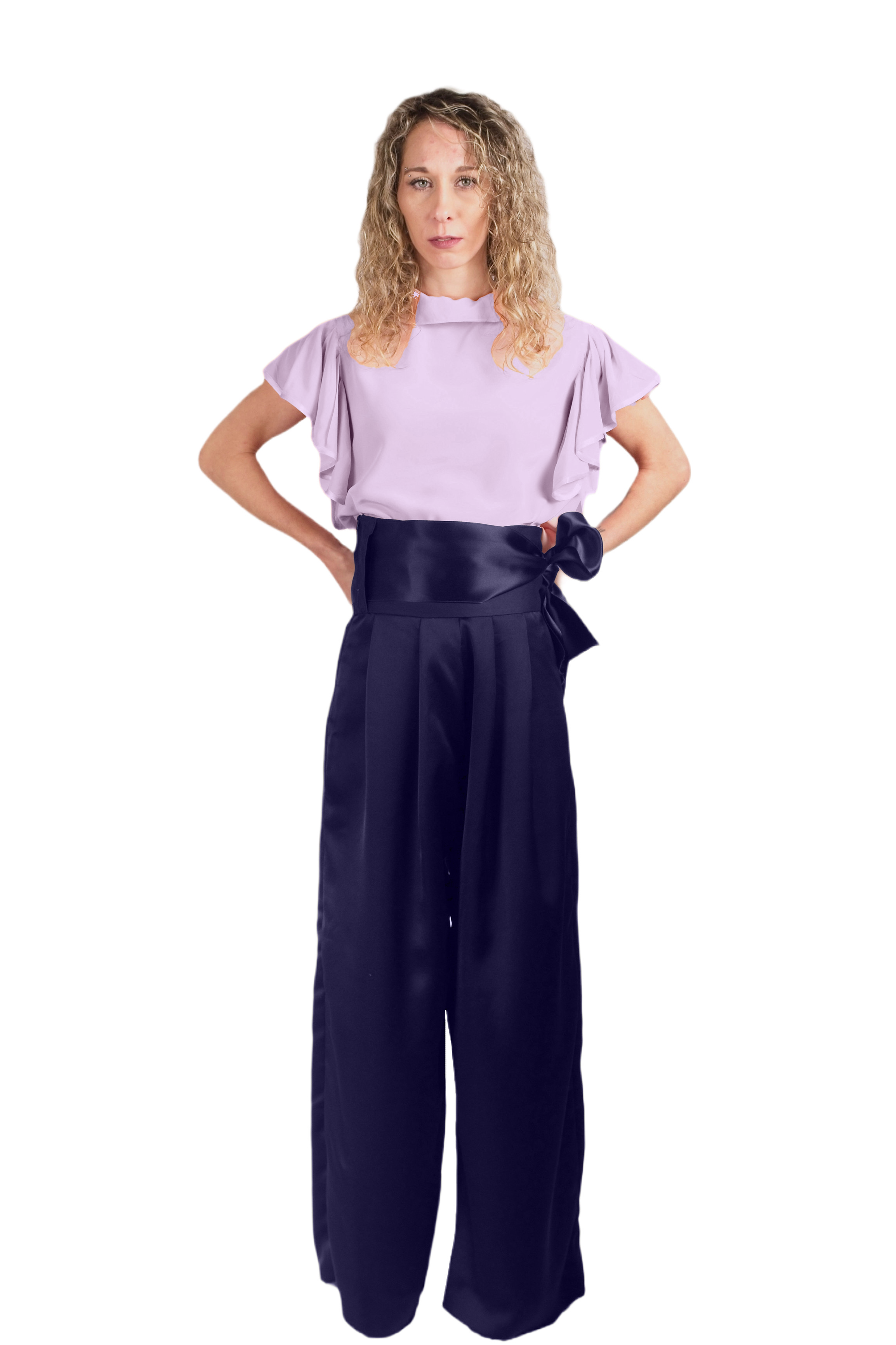 Silk Satin Palazzo Trousers - #001e57