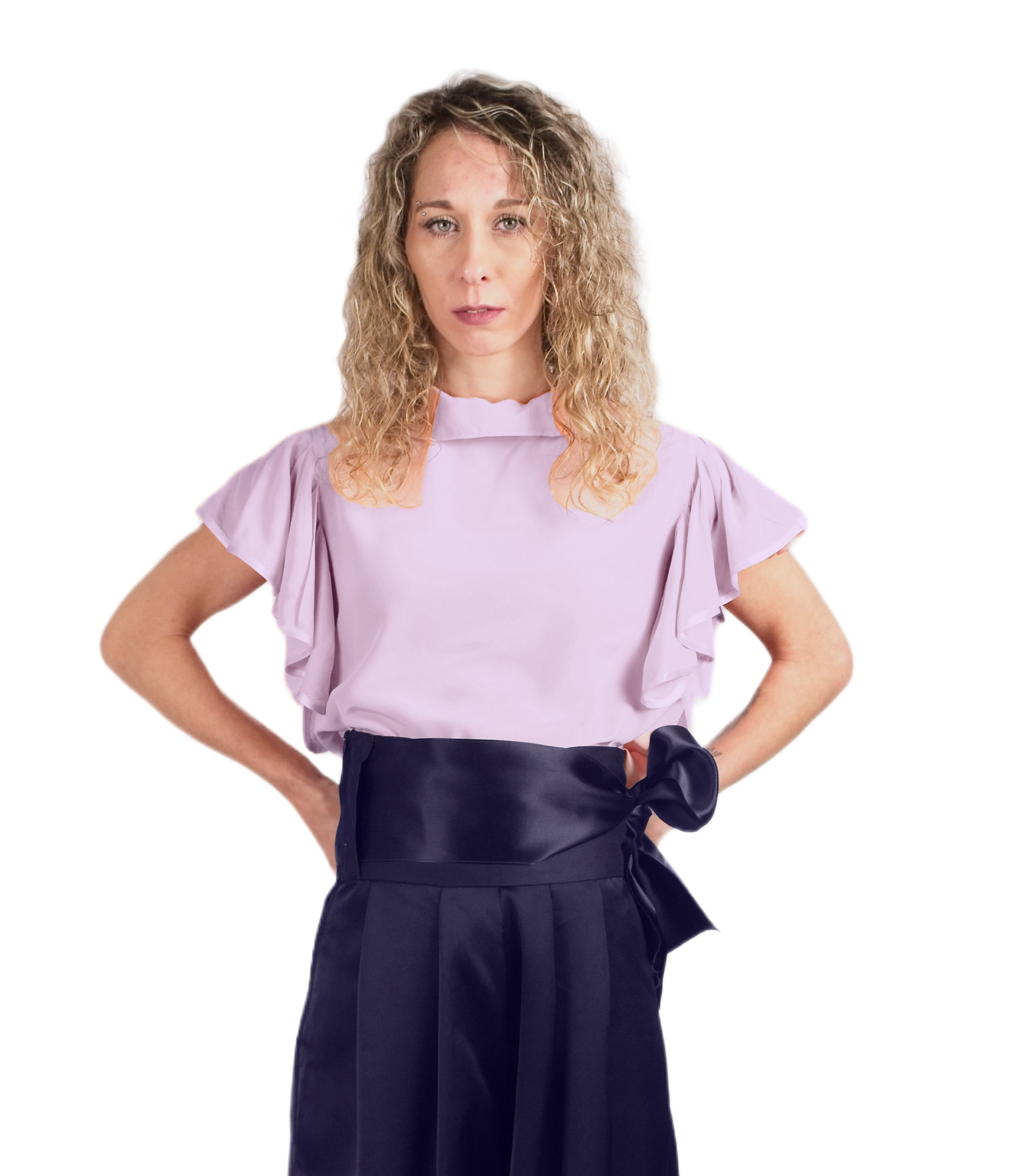 Blush Ruffle Silk Crepe Blouse - #d9cafe