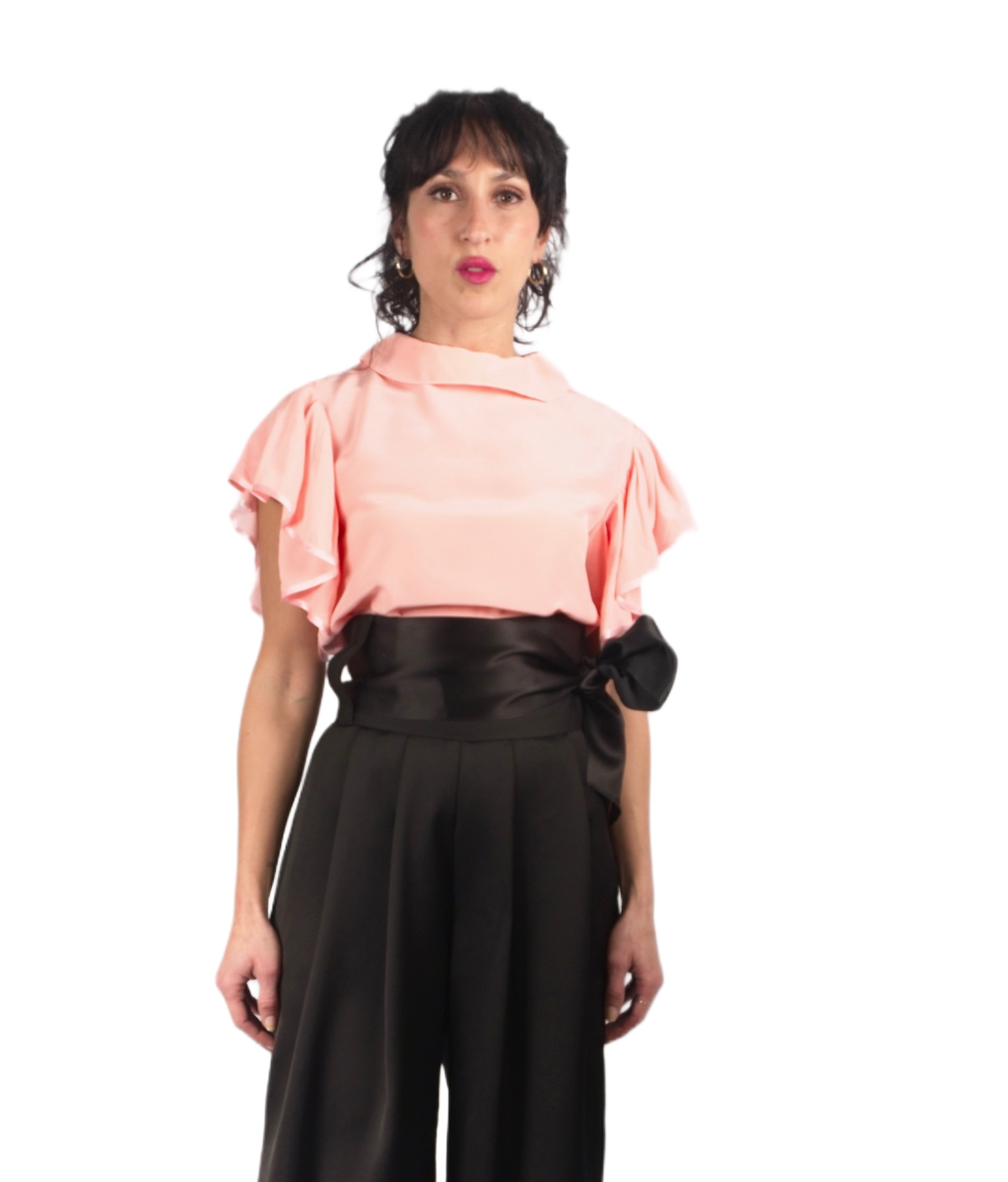 Blush Ruffle Silk Crepe Blouse - #ffdad8